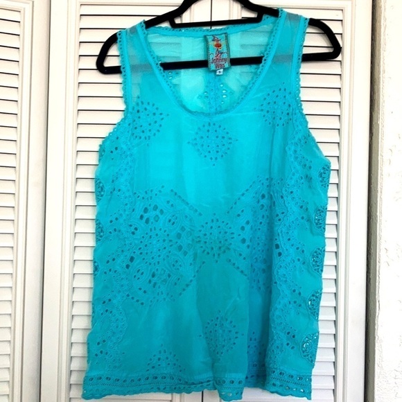 𝅺JOHNNY WAS Embroidered floral eyelet sleeveless blouse.S. As is . - Picture 3 of 8